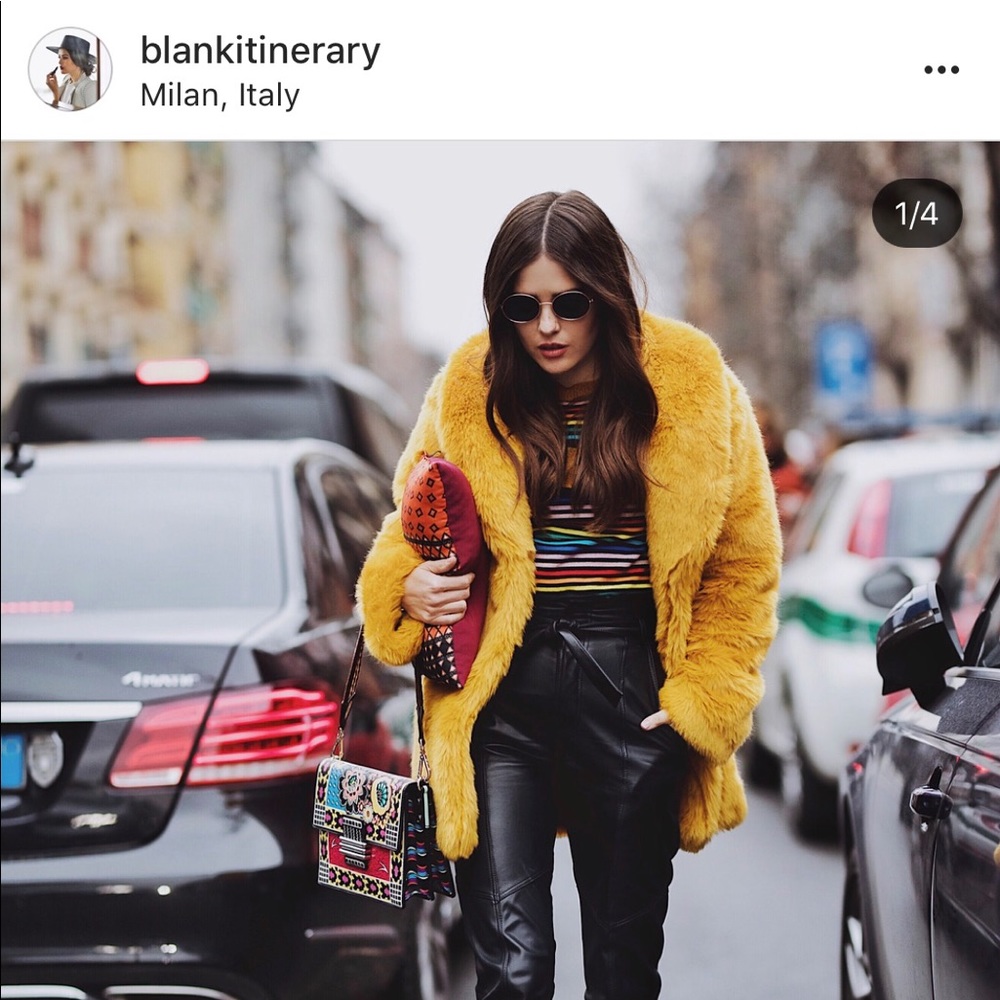 EAVES faux fur coat in marigold, like new!